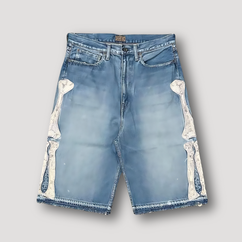 Klassiek Botten Borduursel Vervaagd Washed Denim Shorts