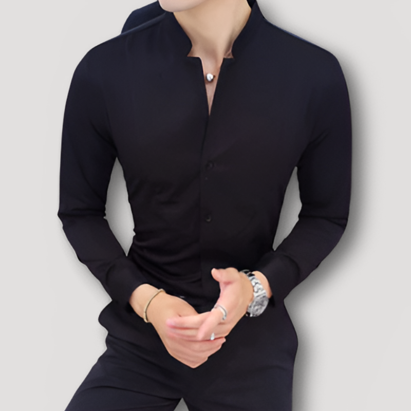 Business Slim Fit Mandarin Kraag Lange Mouw Shirt Mannen