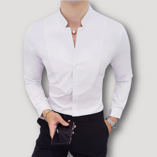 Business Slim Fit Mandarin Kraag Lange Mouw Shirt Mannen