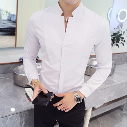 Business Slim Fit Mandarin Kraag Lange Mouw Shirt Mannen