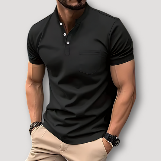 Half Button Up Korte Mouw Slim Fit  Henley Polo Shirt  Heren