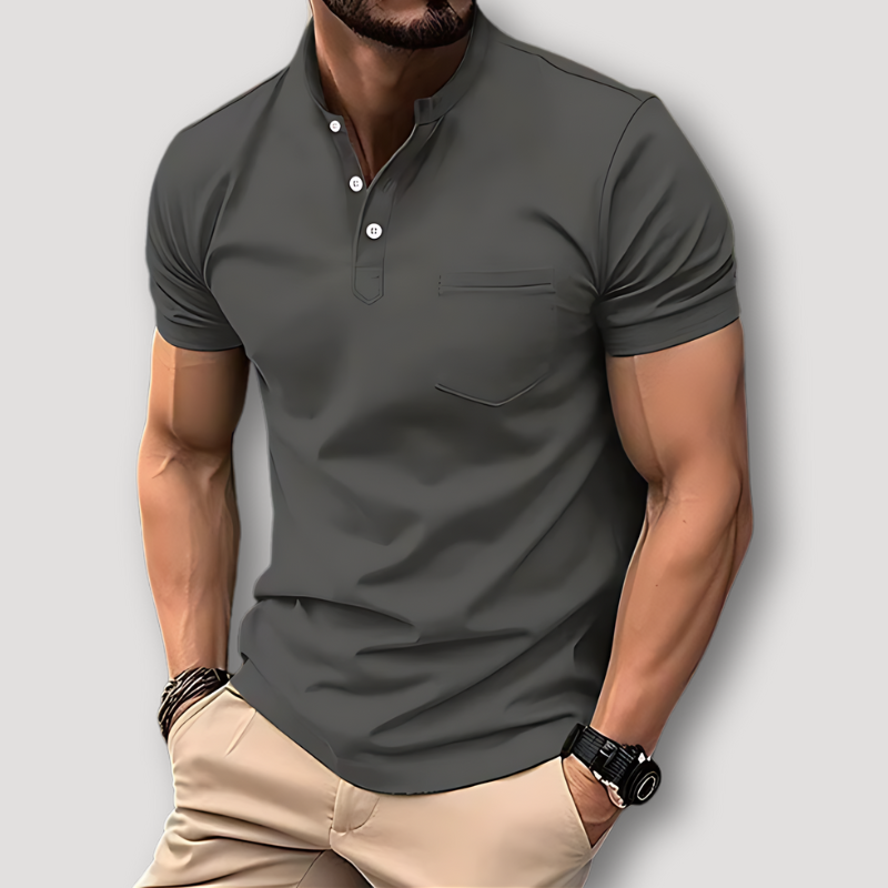 Half Button Up Korte Mouw Slim Fit  Henley Polo Shirt  Heren