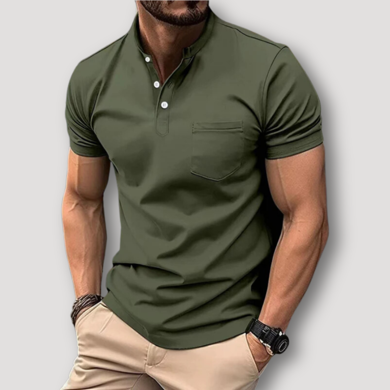 Half Button Up Korte Mouw Slim Fit  Henley Polo Shirt  Heren