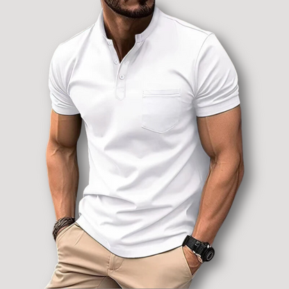 Half Button Up Korte Mouw Slim Fit  Henley Polo Shirt  Heren