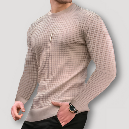 Wafel Breien Textuur Muscle Fit Sweater Crew Neck