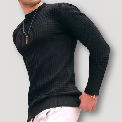 Wafel Breien Textuur Muscle Fit Sweater Crew Neck