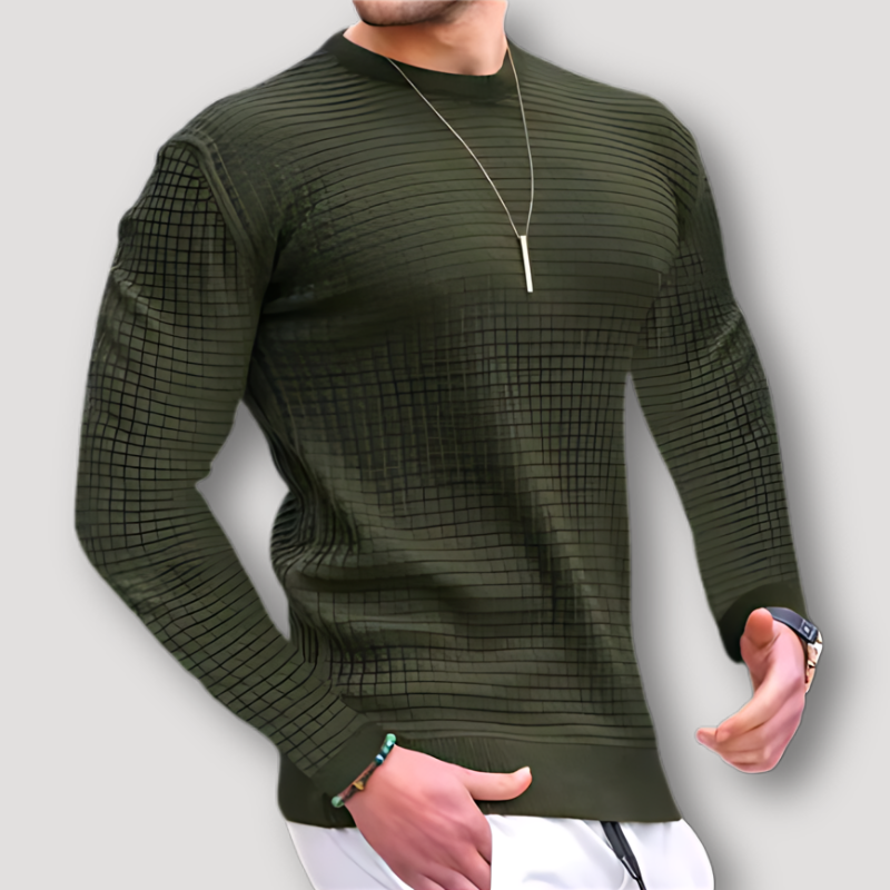 Wafel Breien Textuur Muscle Fit Sweater Crew Neck