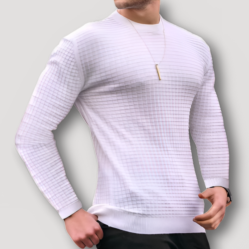 Wafel Breien Textuur Muscle Fit Sweater Crew Neck