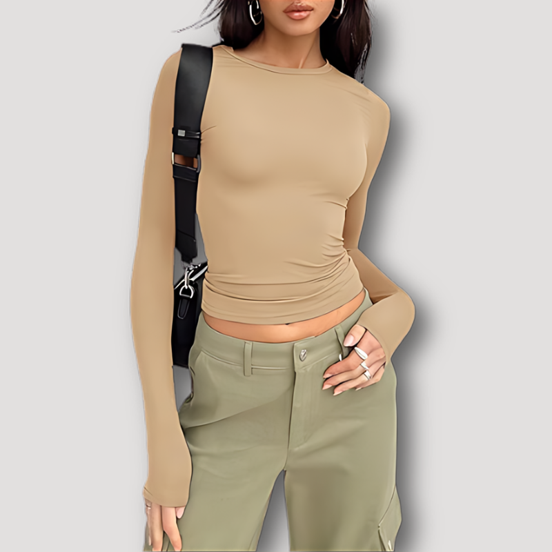 Minimalistisch Lange Mouw Fitted Crop Top Voor Dames