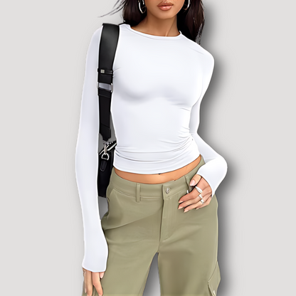 Minimalistisch Lange Mouw Fitted Crop Top Voor Dames