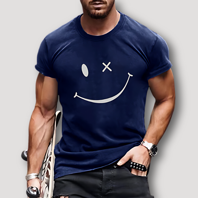 Smiley Grafisch Enkele Kleur Korte Mouw Printed T Shirt Mannen