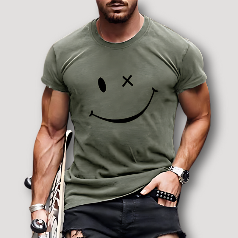 Smiley Grafisch Enkele Kleur Korte Mouw Printed T Shirt Mannen