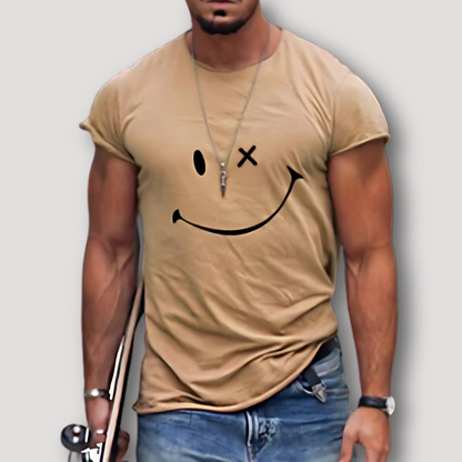 Smiley Grafisch Enkele Kleur Korte Mouw Printed T Shirt Mannen