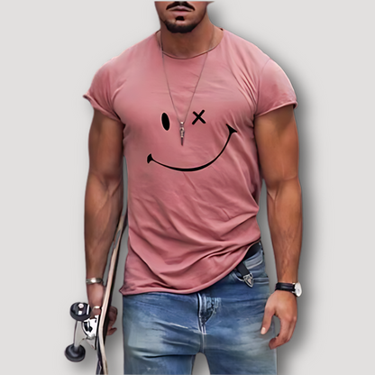 Smiley Grafisch Enkele Kleur Korte Mouw Printed T Shirt Mannen