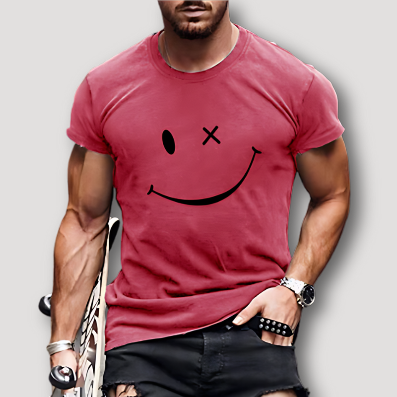 Smiley Grafisch Enkele Kleur Korte Mouw Printed T Shirt Mannen