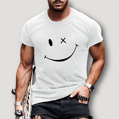 Smiley Grafisch Enkele Kleur Korte Mouw Printed T Shirt Mannen