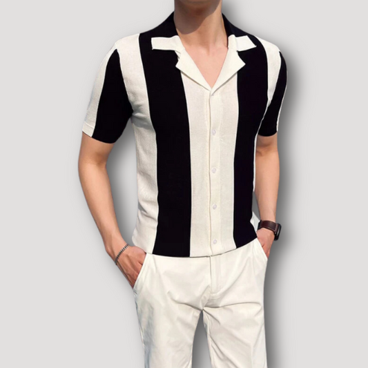 Stripe Patroon Kleur Contrast Korte Mouw Polo Shirt Heren