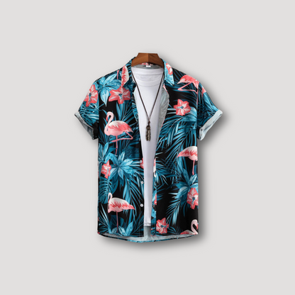 Flamingo Tropische Print Button Up Kraag Shirt Mannen