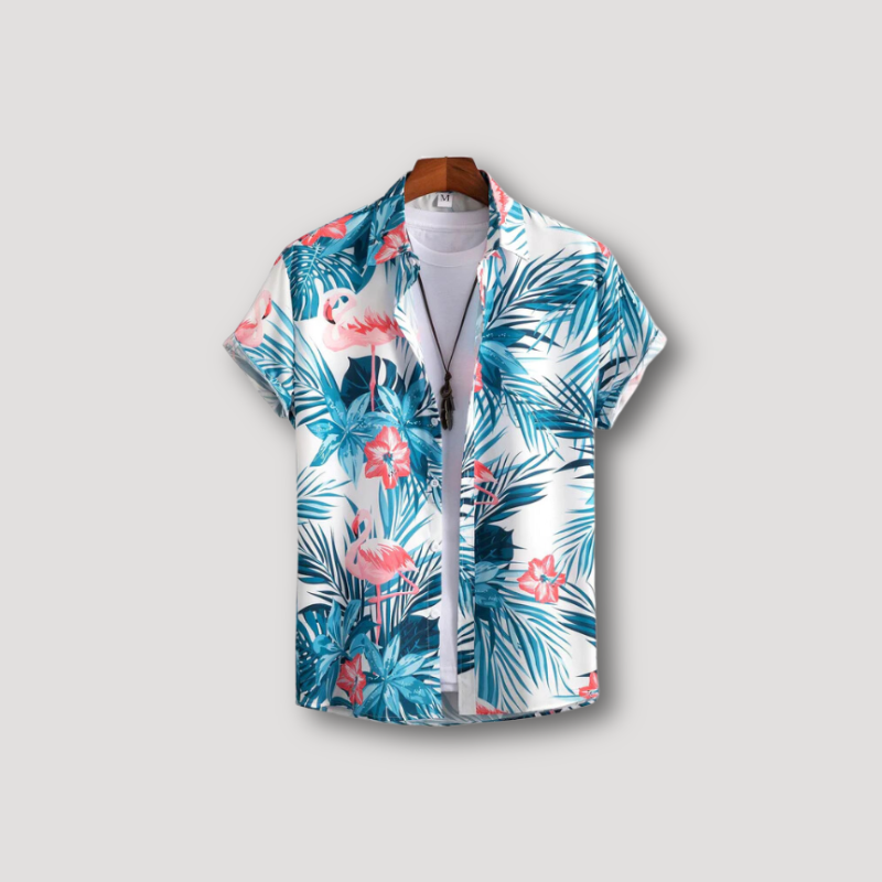 Flamingo Tropische Print Button Up Kraag Shirt Mannen