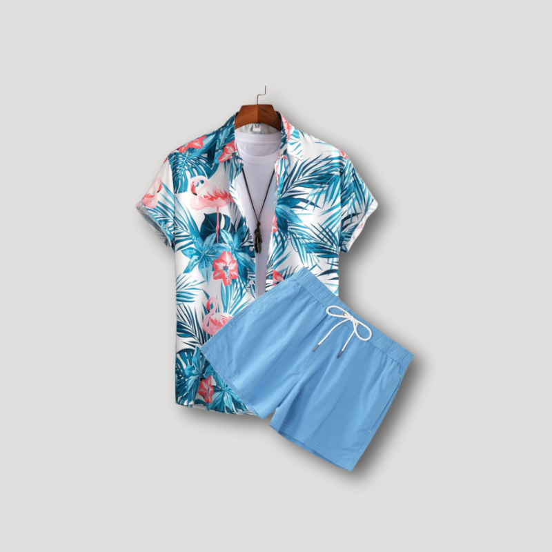 Flamingo Tropisch Polo Shirt Heren en Short Zomer Outfit Set