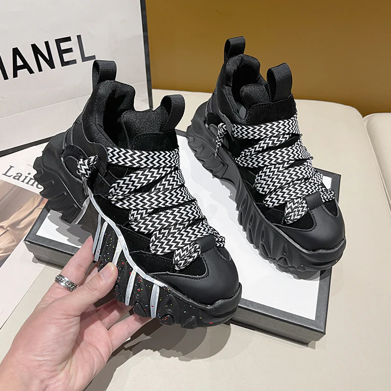 Zachte Leren Platform Chunky Sneakers