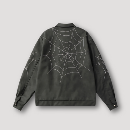 Zip Up Spider Web Druk Klassiek Collar Suède Jas