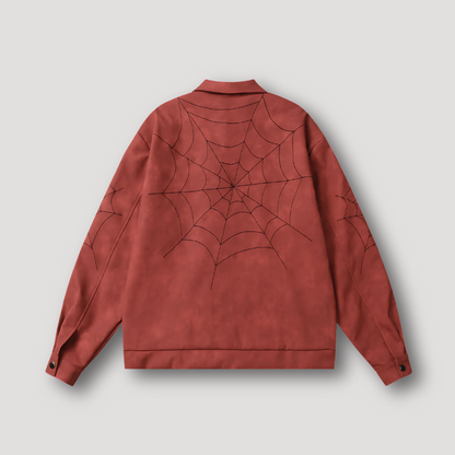 Zip Up Spider Web Druk Klassiek Collar Suède Jas