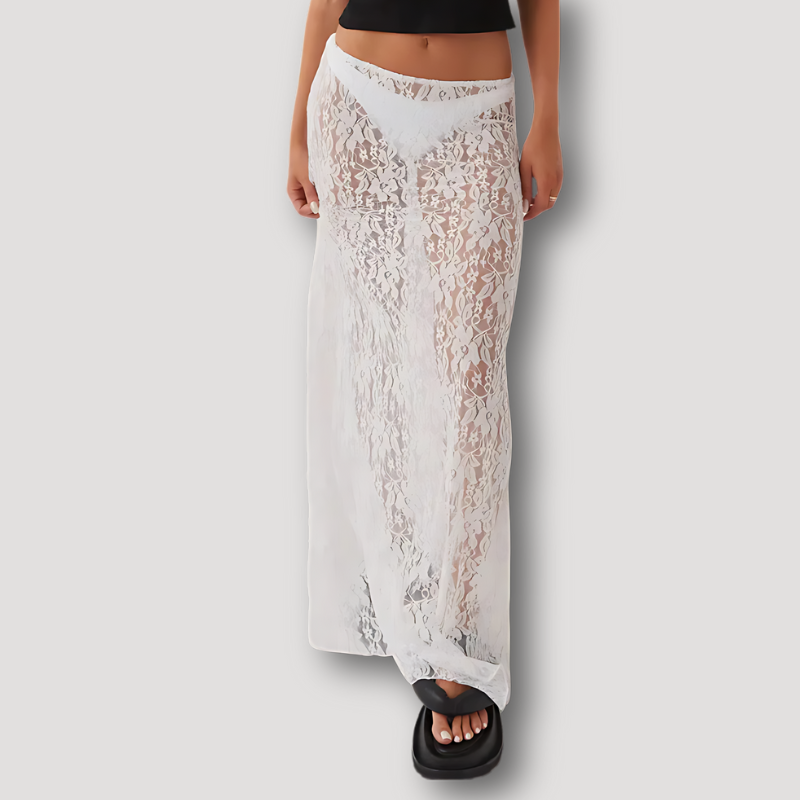 Sheer Bloemen Kant See Through Boho Stijl Maxi Rok