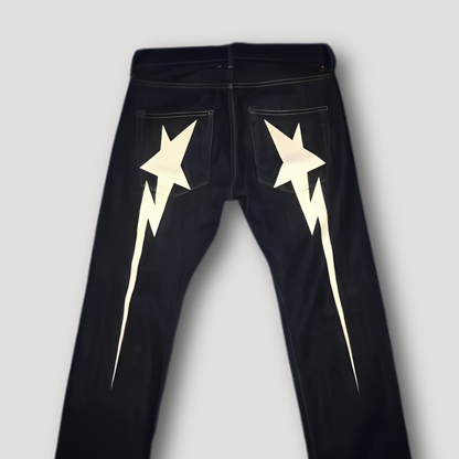 Y2k Star Lightning Bout Terug Zak Graphic Print Jeans