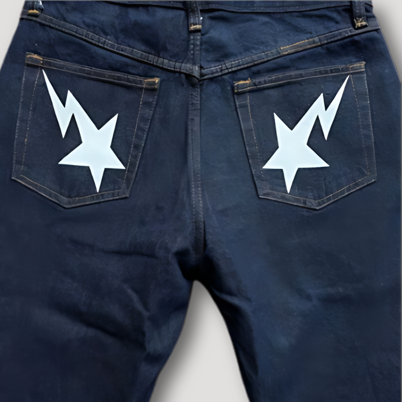 Y2k Star Lightning Bout Terug Zak Graphic Print Jeans