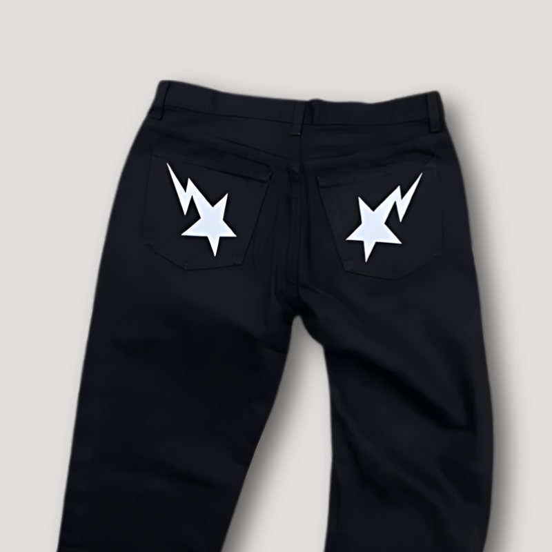 Y2k Star Lightning Bout Terug Zak Graphic Print Jeans