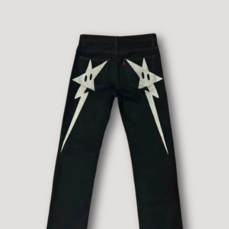 Y2k Star Lightning Bout Terug Zak Graphic Print Jeans