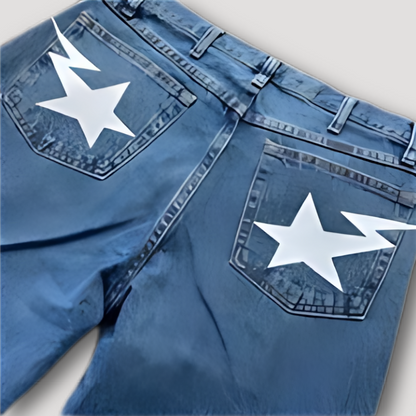 Y2k Star Lightning Bout Terug Zak Graphic Print Jeans