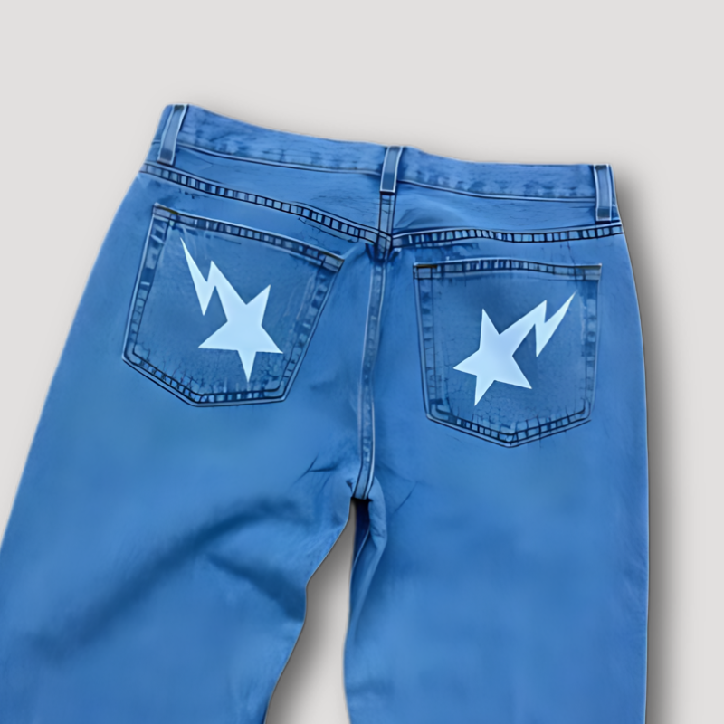 Y2k Star Lightning Bout Terug Zak Graphic Print Jeans