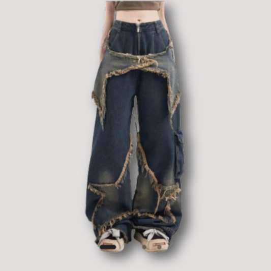 Sterrenkwastje Patchwork Baggy Wide Leg Jeans Dames