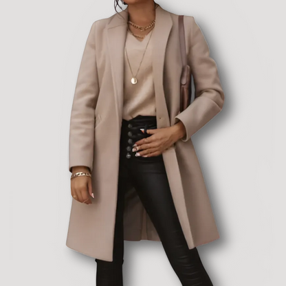 Lapel Collar Klassiek Aangepast Fit Lange Coat Dames