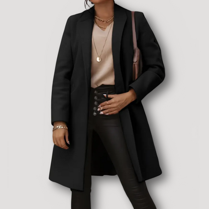 Lapel Collar Klassiek Aangepast Fit Lange Coat Dames