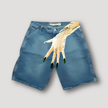 Grote Hand Grafische Print Realisme Straight Leg Jorts