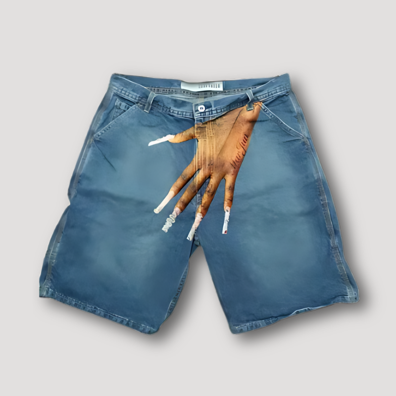 Grote Hand Grafische Print Realisme Straight Leg Jorts