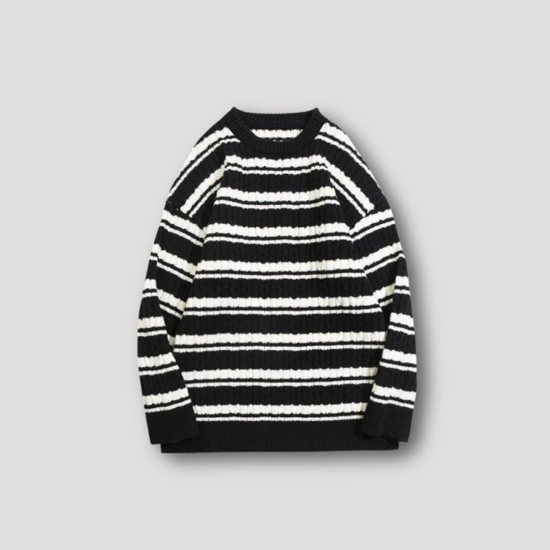 Ribtricot Two Tone Gestreept Crew Neck Trui