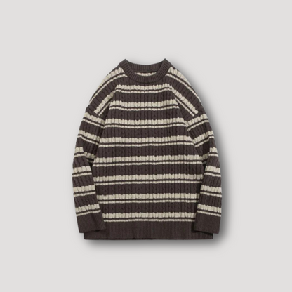 Ribtricot Two Tone Gestreept Crew Neck Trui