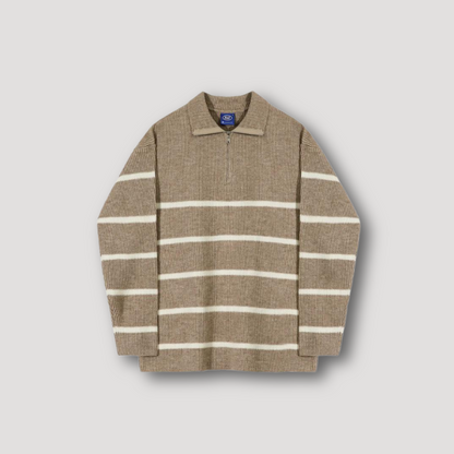 Half Zip Gestreepte Ribgebreide Kraag Sweater Heren