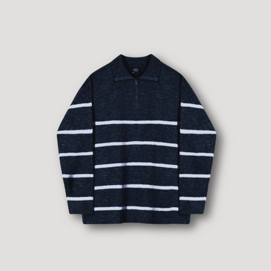 Half Zip Gestreepte Ribgebreide Kraag Sweater Heren