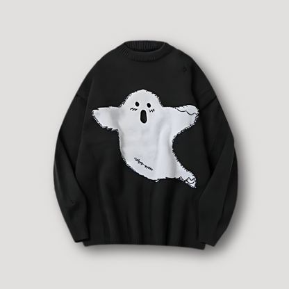 Grappige Enge Spook Grafisch Distressed Sweater