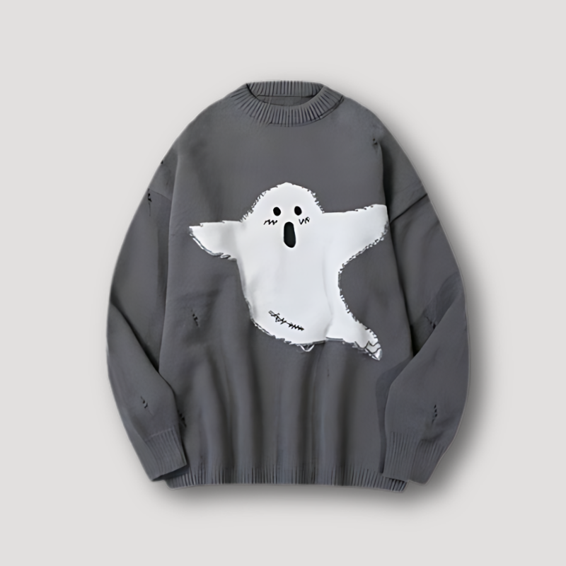 Grappige Enge Spook Grafisch Distressed Sweater