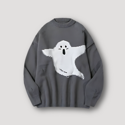 Grappige Enge Spook Grafisch Distressed Sweater