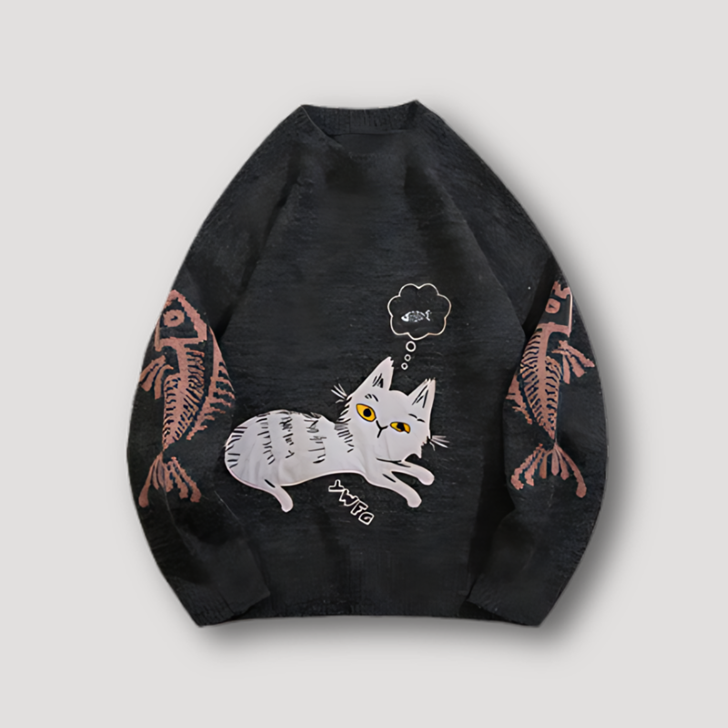 Poesje Denkende Vissen Grafisch Print Sweater Crew Neck