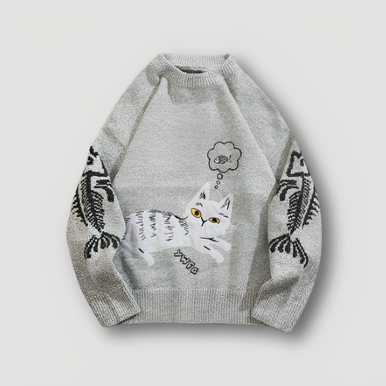 Poesje Denkende Vissen Grafisch Print Sweater Crew Neck