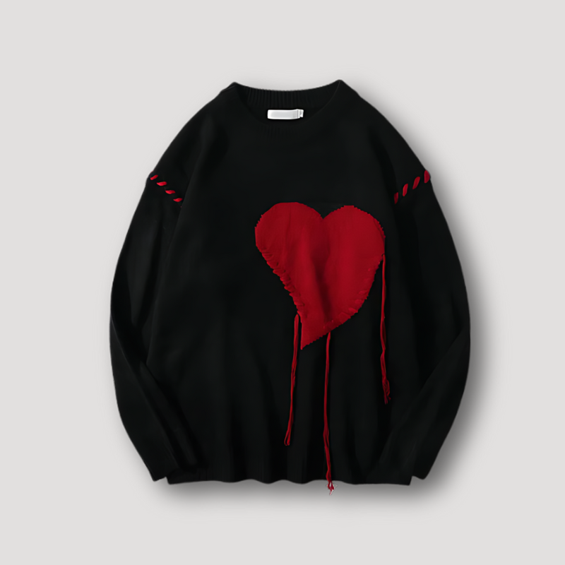 Contrasterende Hart Stitch Borduurwerk Knitted Sweater