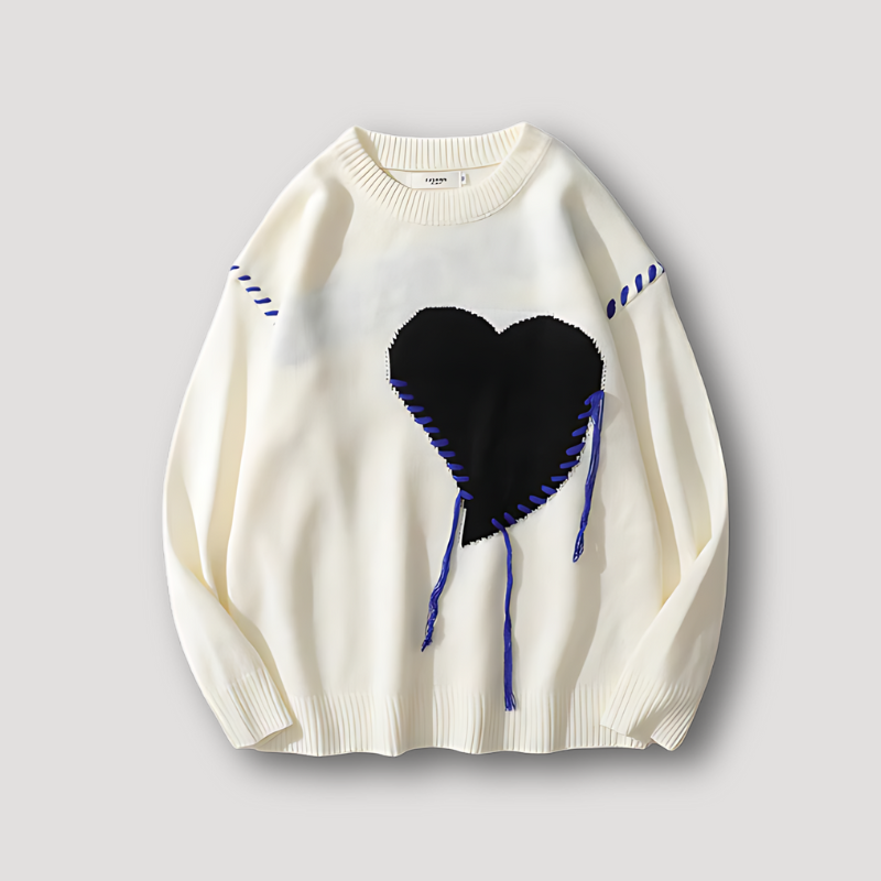 Contrasterende Hart Stitch Borduurwerk Knitted Sweater